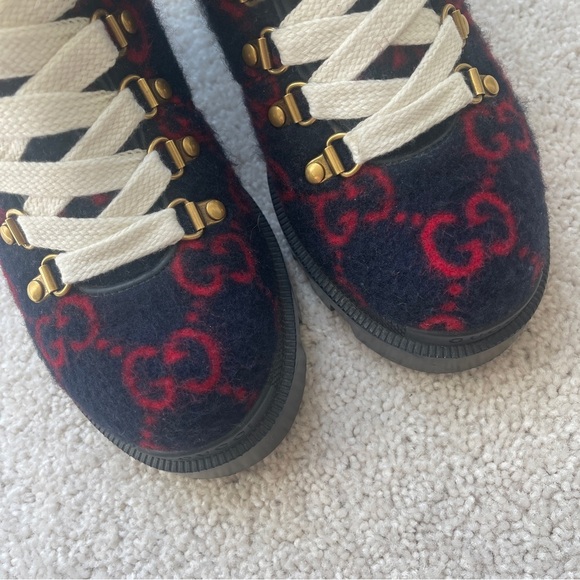 GUCCI Trip GG logo wool combat boots Navy Red - Picture 7 of 13